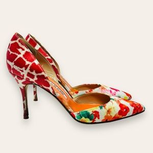 Manolo Blahnik Tayler Floral Printed D’Orsay Pump Heels Multicolored 37.5 Womens